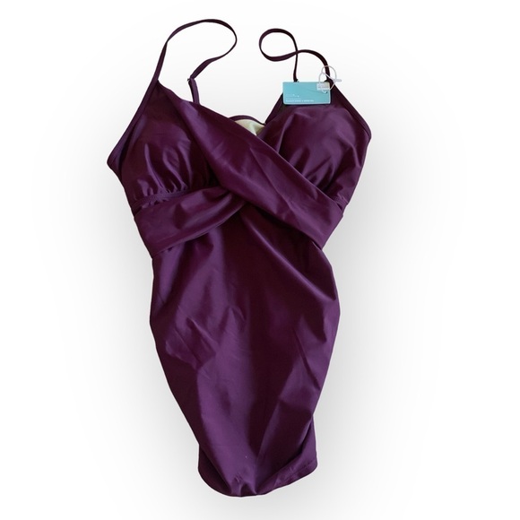 Solid Wine Color Retro Maternity 2pc Tankini Swimsuit Large NWT Spaghetti Straps - Picture 5 of 11